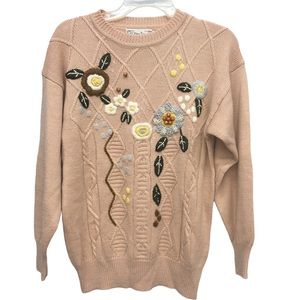 Vintage Vi Vien Forest Pink Lavishly Embroidered/Beaded Sweater Misses s…